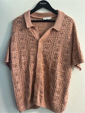 Topman Open-Knit Short Sleeve Button Shirt